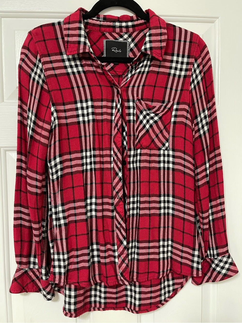 Rails Red and Black Plaid Button-Down Long Sleeve Shirt size S